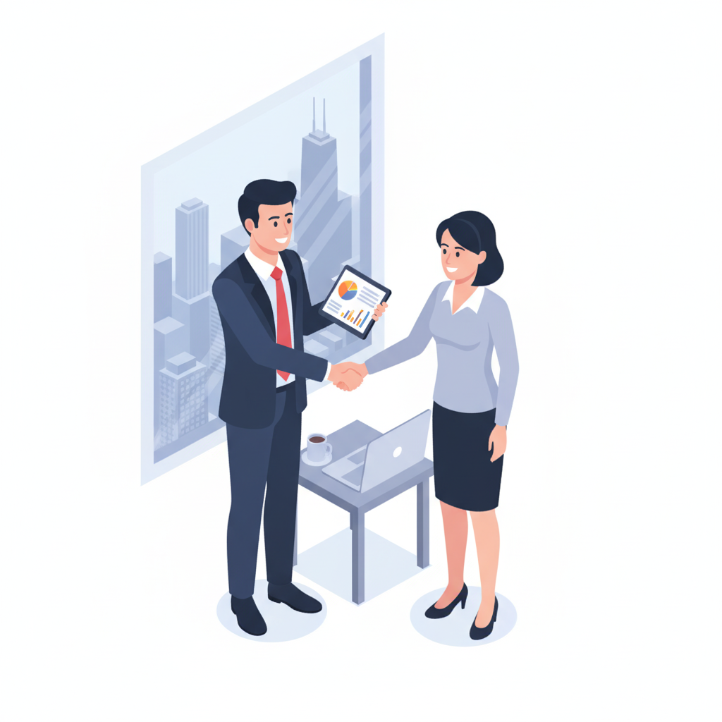 Web design strategist meeting small business client in Chicago