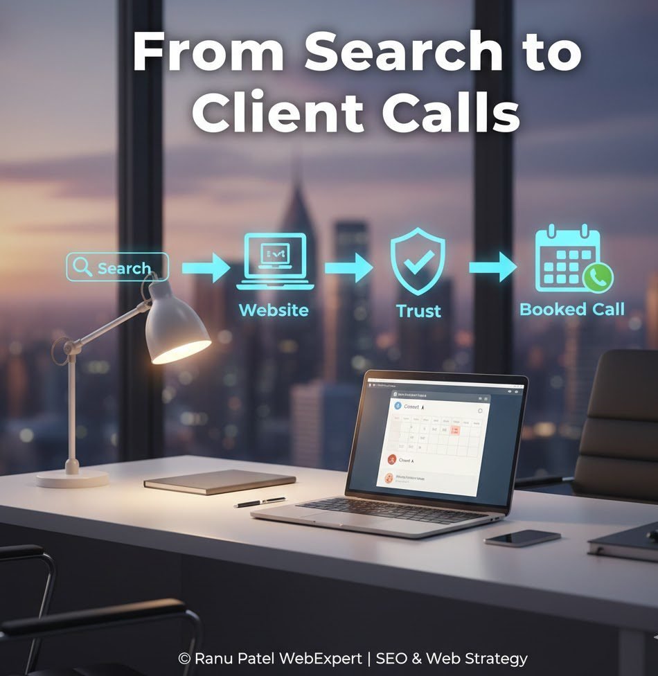 CGI pipeline showing SEO for consultants USA from search visibility to booked client calls