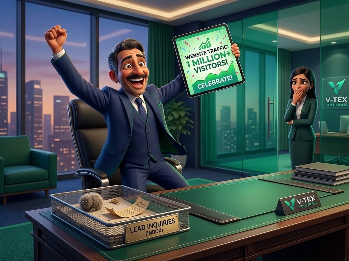 Business owner celebrating website traffic