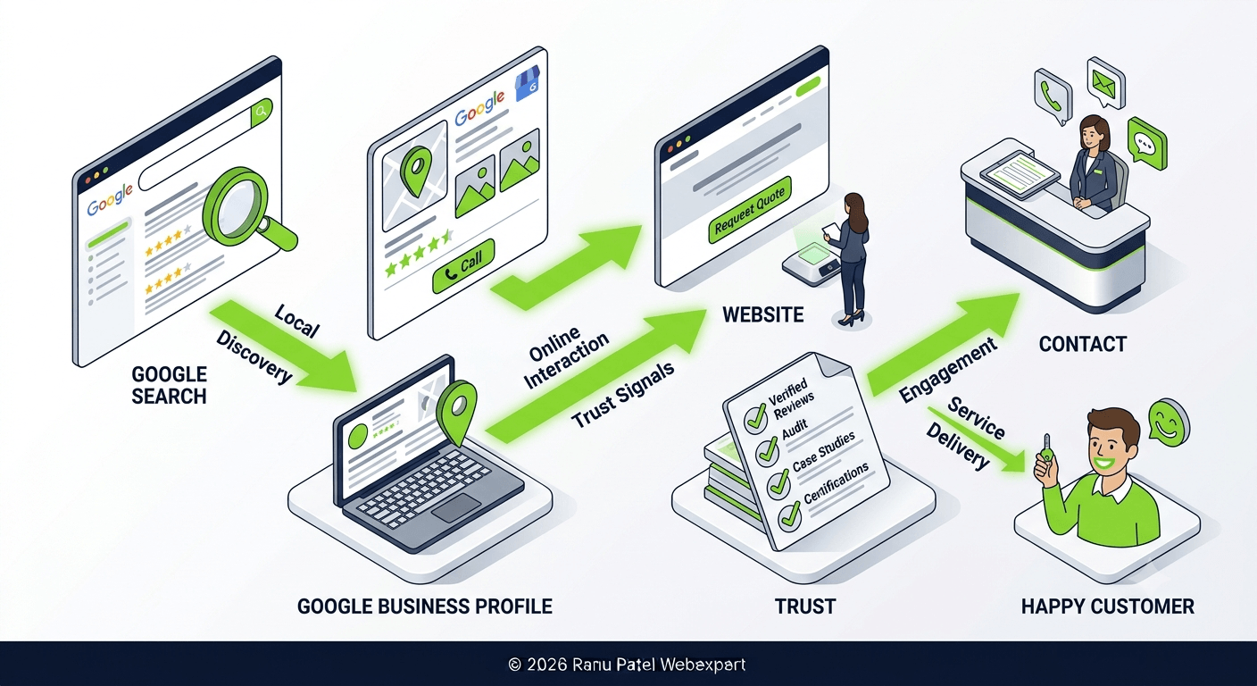 Customer journey from Google Search to website enquiry for Local SEO